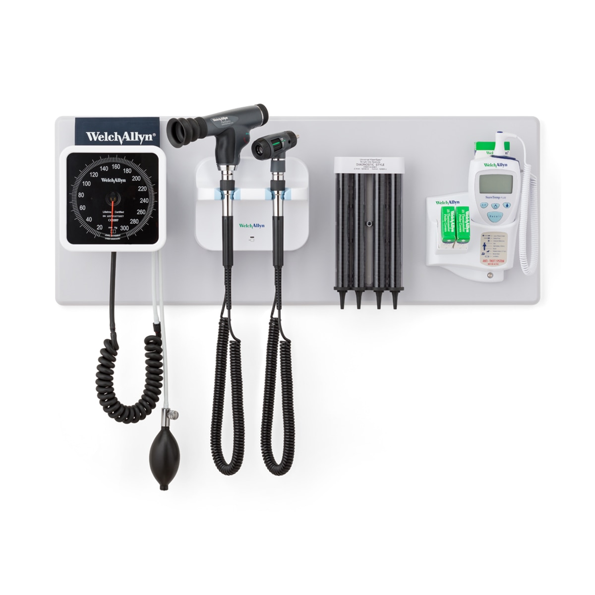 777 Integrated Wall System with otoscope, PanOptic ophthalmoscope, probe covers and Connex Spot Monitor vital signs device
